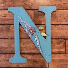Rustic Farmhouse Cottagecore Wooden Aqua Letter N Wall Decor Cute for a Wedding