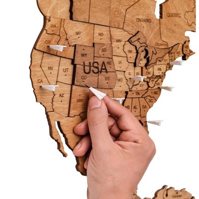 3D Wooden World Map Wall Art - Large Travel Map with Pins for Art Decor - Dec...