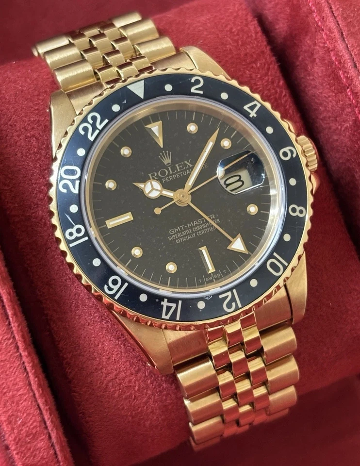 Rolex GMT Master Rare 18ct Yellow Gold Nipple Dial Jubilee Gents Watch 16758 - Image 3 of 4