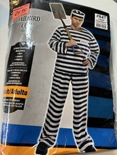 Spirit Halloween JailBird Prisoner Adult One Size Costume Shirt, Pants, Cap