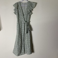 Madewell Linen-Blend Ruffle-Sleeve Wrap Midi Dress in Piazza Floral M