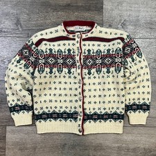 Vintage 80s LL Bean Wool Fair Isle Cardigan Sweater Made in USA - Women's Medium