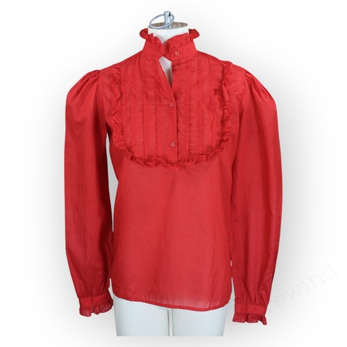 Blusa XS/S Vintage OLIVIA HighClass Cuello Alto Plisada Babero Volantes Puff Envío Gratis - Imagen 12 de 18