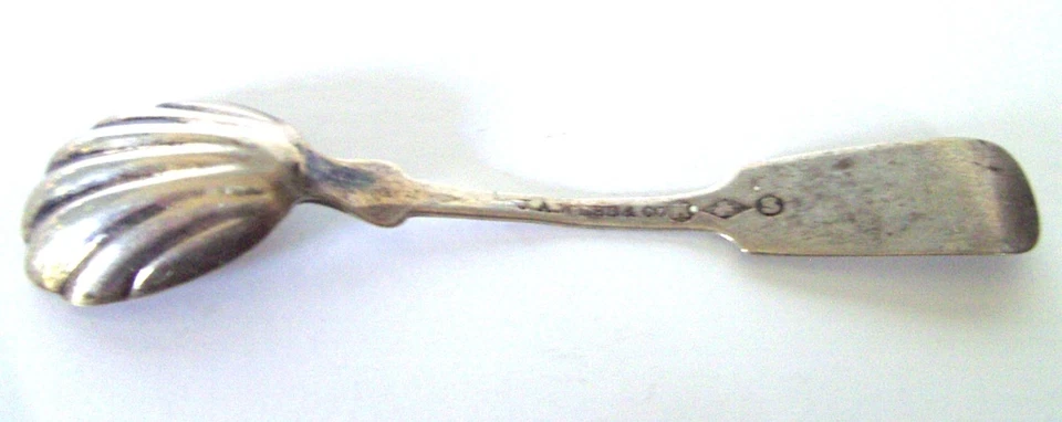 ANTIQUE COIN SILVER SUGAR SPOON-FIDDLE SHELL -J. A. WEBB & CO. / H&S-MONOGRAM WM - Image 4 of 4