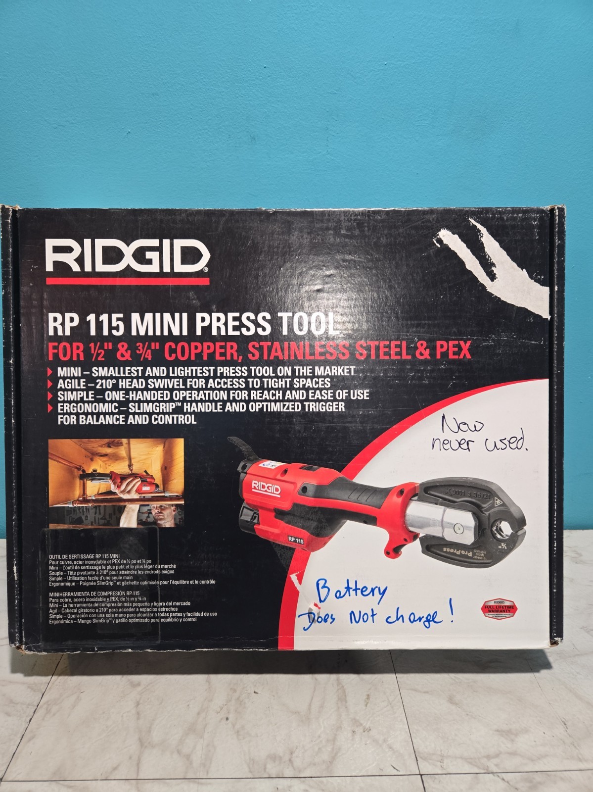 Bad Battery - RIDGID RP 115 Mini Press Tool Kit for 1/2 in. - 3/4 in. Fittings