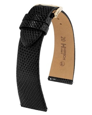 Hirsch Lizard Classic 20 mm black watch strap, length L (no QR pins)