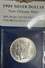 1904 O Morgan Silver Dollar Brilliant Uncirculated BU +Stamps