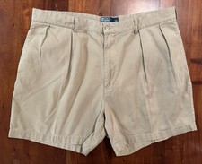 Polo Ralph Lauren Andrew Mens Khaki Preppy Pleated Chino Shorts Sz 42