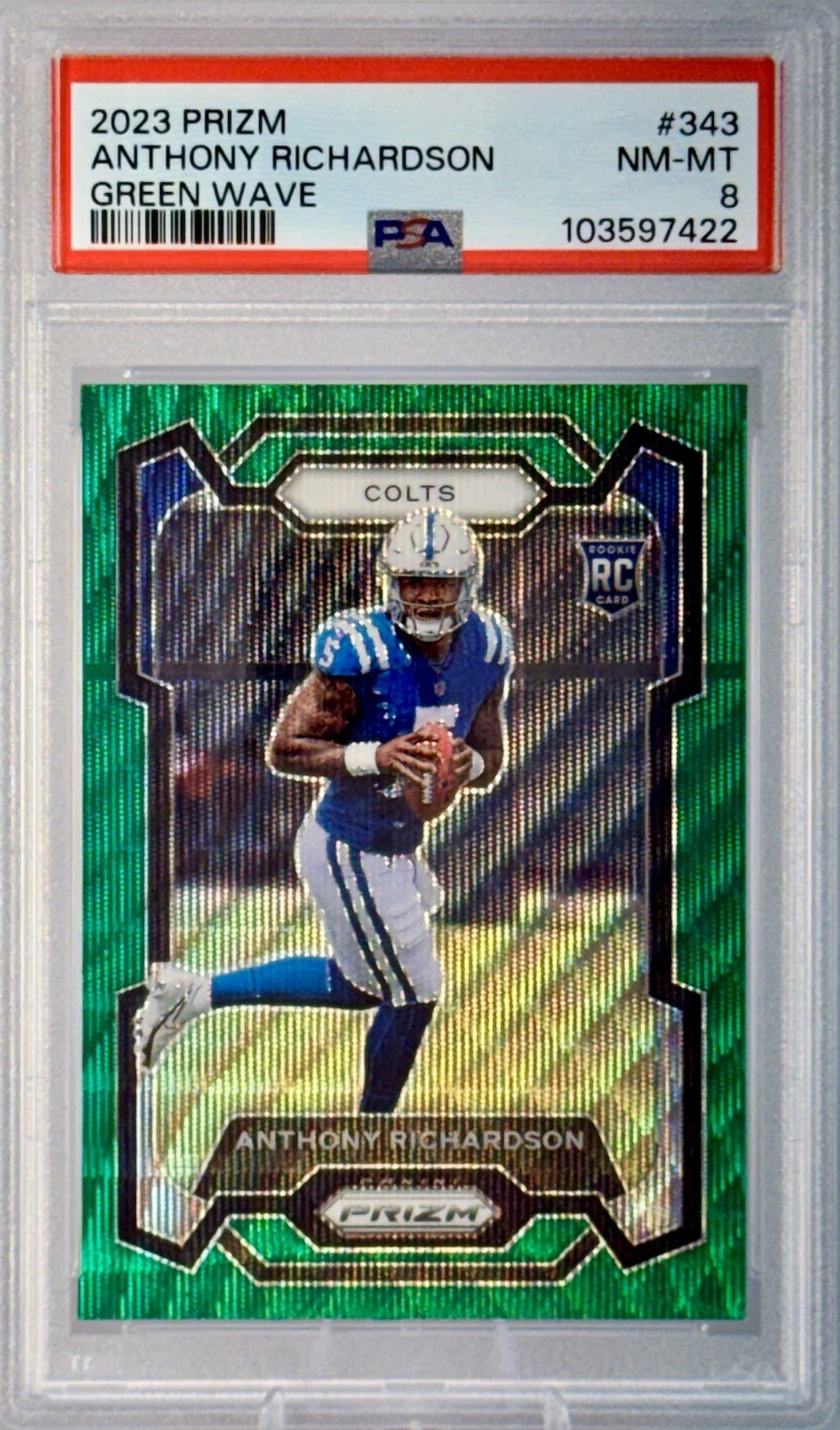 2023 Prizm Anthony Richardson RC Green Wave Prizm Rookie #343 Colts PSA 8