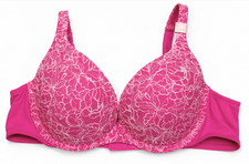 NEW CACIQUE LANE BRYANT PINK FLORAL LACE BOOST PLUNGE PUSH UP BRA SZ 44B