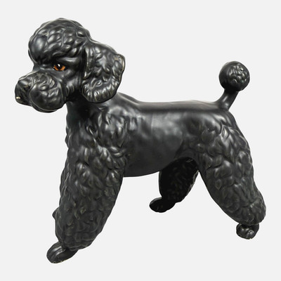 Vtg Black Standard Poodle Dog Figurine Matte Ceramic Porcelain MCM 5  Tall HY328