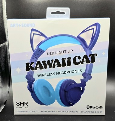 LED Light Up Cat Bluetooth Wireless / Wired Headphones New In Box Fast Shipping