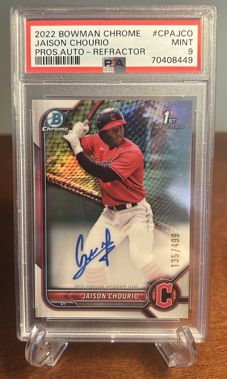 PSA 9 JAISON CHOURIO 1ST AUTO REFRACTOR /499 RC ROOKIE 2022 BOWMAN CHROME