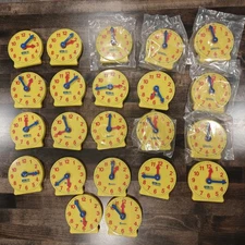 Lot of 22 Plastic Yellow Clocks Classroom Math Manipulatives  Teaching Supplies