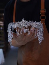 New Forehead Silver CZ Crystal Bridal Tiaras Crowns Tassels Wedding Headpiece