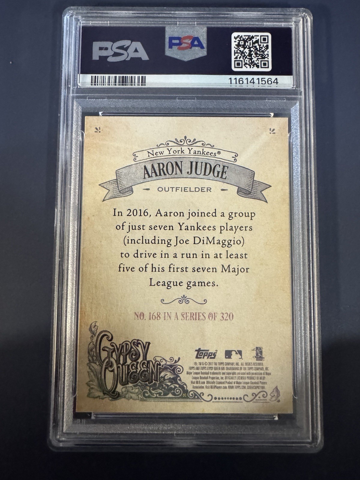 2017 Topps Gypsy Queen Aaron Judge #168 w/cap Rookie Card PSA 10 GEM MINT view 2