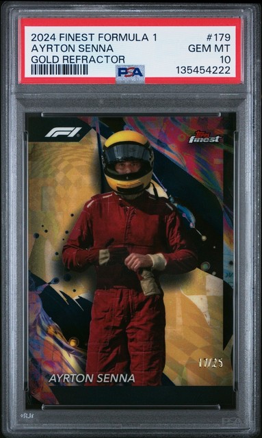 Ayrton Senna F1 2024 Topps Finest Gold Uncommon Refractor 17/25 PSA 10 #179