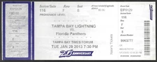 January 29 2013 Tampa Bay Lightning vs Florida Panthers ticket stub