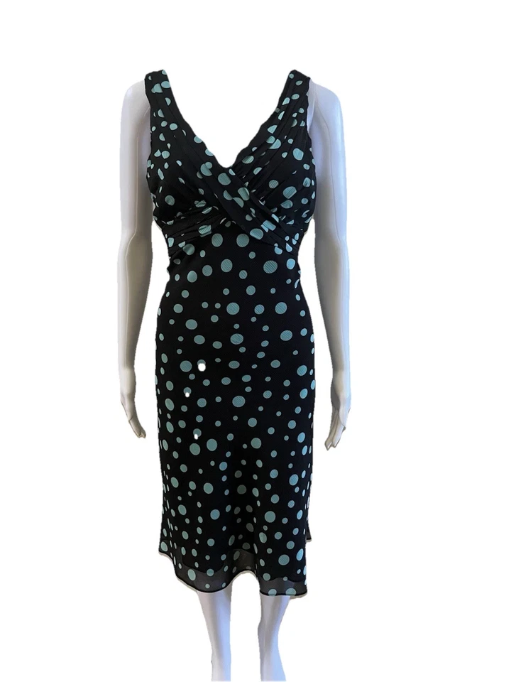 DressBarn Black & Turquoise Dress Size 8 Flowy Chiffon Layered Bias Cut - Image 2 of 4