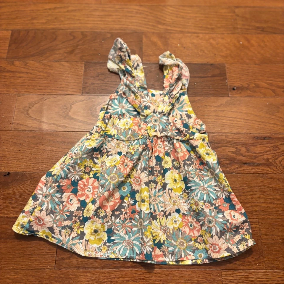 Vestido floral para niñas manga acampanada cuello con volantes mezcla de algodón niño pequeño Foto 2 de 3