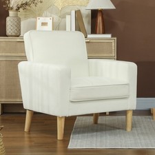 Loungesessel Sessel Getufteter Polstersessel mit Armlehne, Holzbeine, Creme