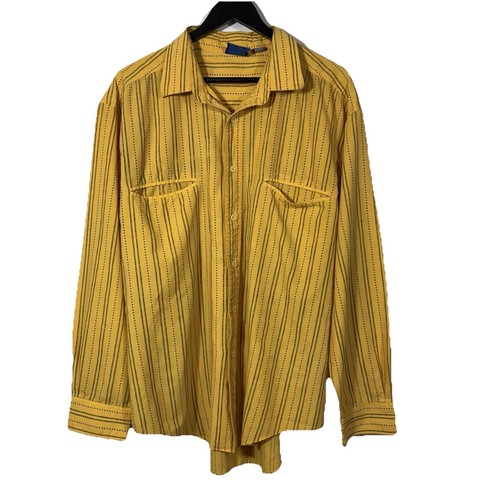 GITANO Yellow & Black Striped Button-up Shirt Mens XL Vintage Bold Colorful - Picture 2 of 10