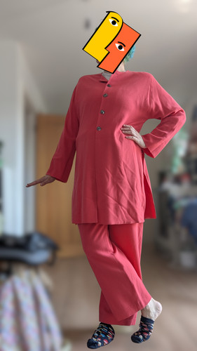 Jean Muir, Vintage Jean Muir Rosa Sakko/Mantel und Hose Zweiteiliges Anzug Set