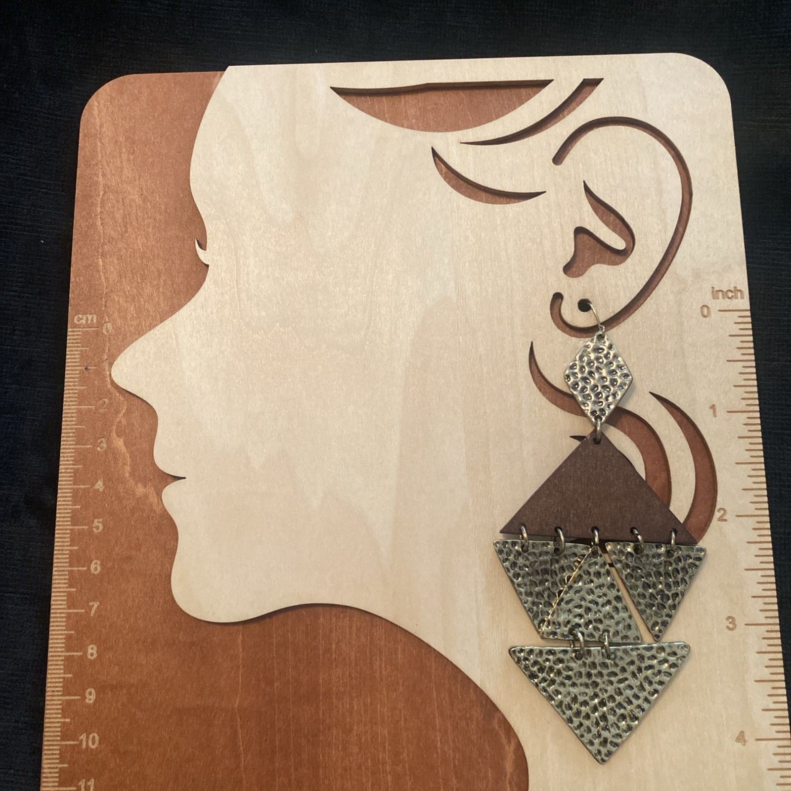 Earrings Patina Triangle Shape Multi Layered Bras… - image 3