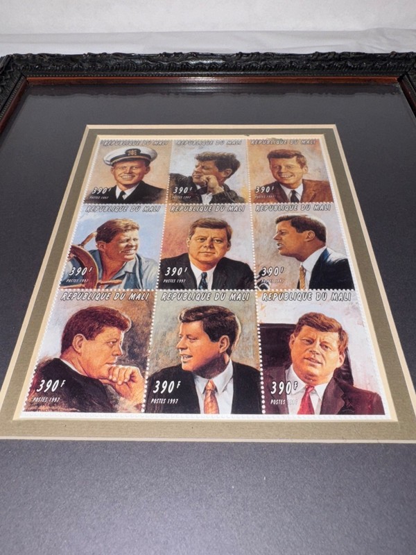 Framed Collection of Republic of Mali Postage Stamps John F. Kennedy JFK Vintage