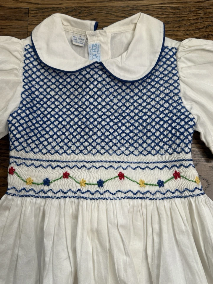Vestido Vive Le Fete con mangas abullonadas azul y blanco para niños talla 4 Foto 3 de 4