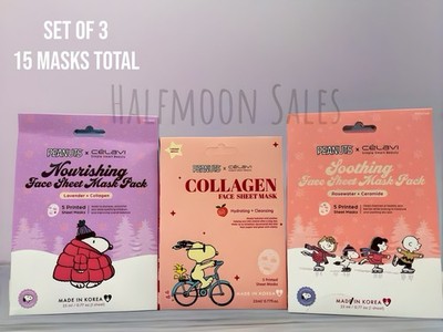 Celavi Peanuts Snoopy Face Mask Set Of 3 Levander, Collagen, Rosewater, Ceramide