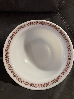 Anchor Hocking Fire King 350 Brown Floral Milk Glass White Glass Bowl