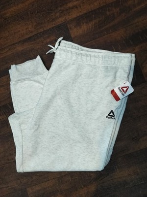 Reebok Women's Jogger Pants 3X Cuffed Hem Egret Heather Fleece Sweatpants NWT