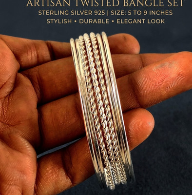 7 Pc Twisted Bangles Set 925 Sterling Silver Handmade Women New Jewelry