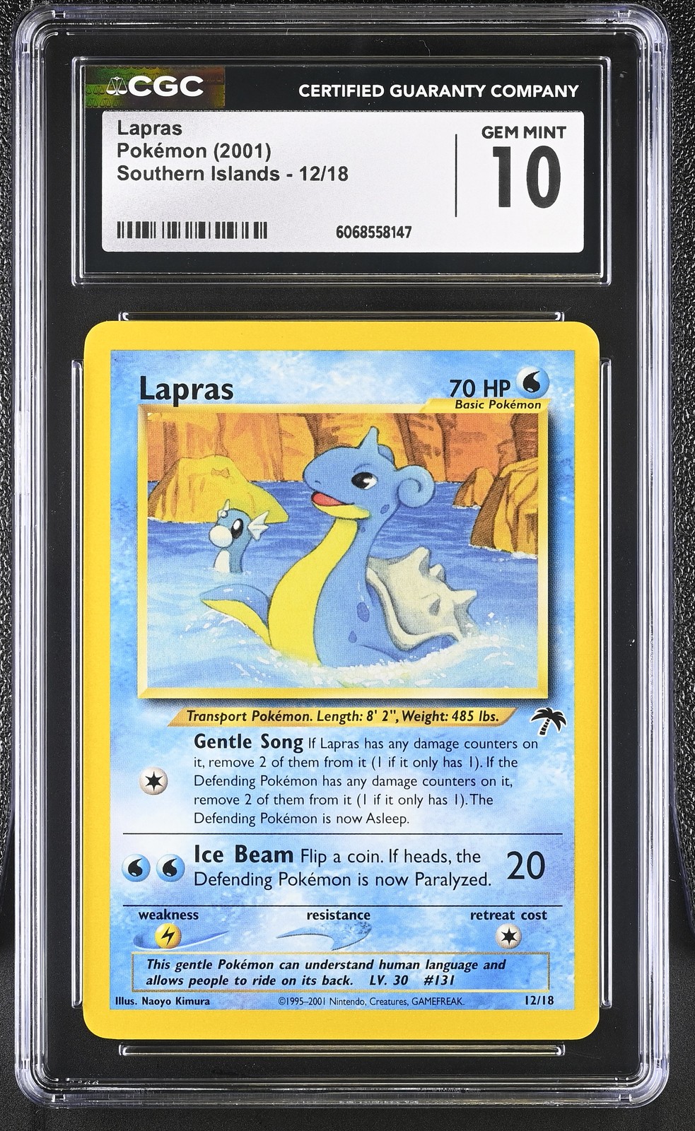 CGC 10 GEM MINT Lapras 2001 Southern Islands 12/18 Pokemon Card