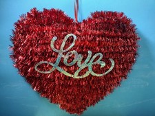 VALENTINE'S DAY RED HEART LARGE HOLIDAY SPARKLING HANGING DECORATION--NEW 