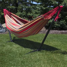 2-Person Woven Cotton Hammock with Carrying Case - Sunset by Sunnydaze