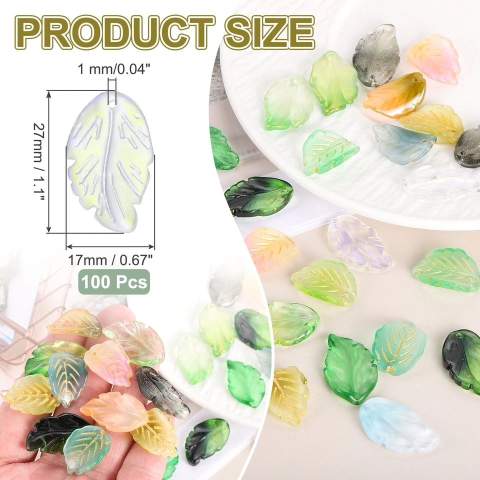 100 piezas cuentas de hojas de vidrio, lindos dijes de hojas de cristal, azul dorado Foto 2 de 4