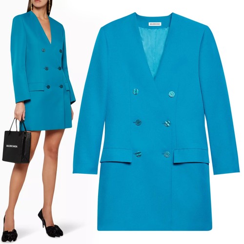 Balenciaga, BALENCIAGA DRESS DOUBLE BREASTED BLAZER PETROL BLUE $1,950 sz F38 US 6