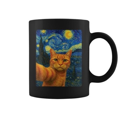 Orange Cat Selfie Van Gogh's Starry Night Cat Mom Cat Lovers Coffee Mug
