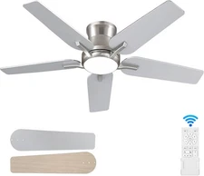 42 Inch Ceiling Fans with Lights and Remote, Brushed Nickel Flush Mount Low Prof