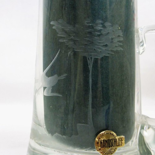 Vintage W German Handschliff Mundgeblasen Handcrafted Clear Glass Beer Mug Crane - Picture 2 of 8