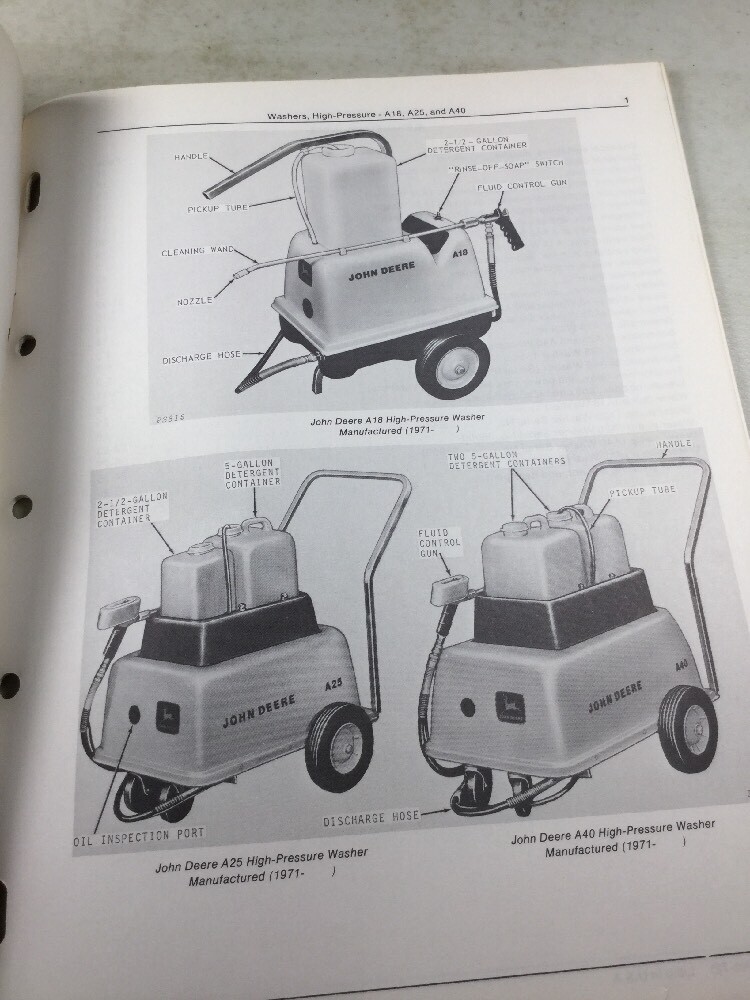 John Deere A18, A25, A40 High Pressure Washers Parts Catalog Manual eBay