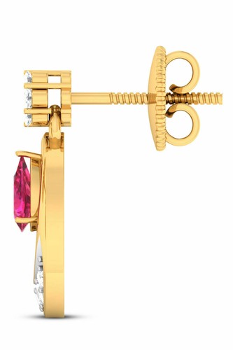 Pave 1 TCW Round Brilliant Cut Diamonds Ruby Dangle Earrings In 585 14Karat Gold - Picture 11 of 12