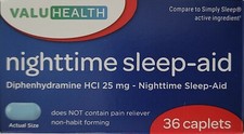 Nighttime Sleep-Aid Diphenhydramine 25 mg Generic Simply Sleep, 36 Caplets/pk