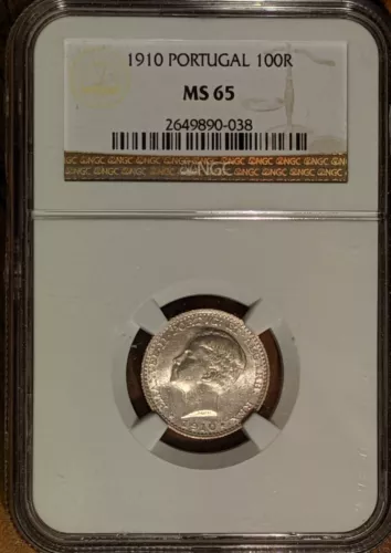 PORTUGAL 1910 100 REIS NGC MS 65  FREE SHIPPING