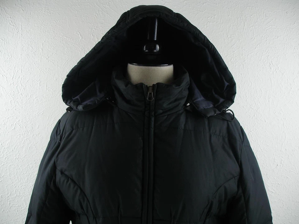 Mujer L Bloomingdale's Negro Plumón Puffer Chaqueta Abrigo Parka Con Capucha Cinturón Invierno Foto 2 de 4