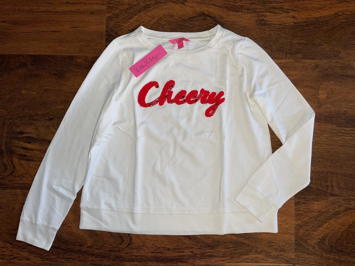 Lilly Pulitzer LARGE Ruby Red CHEERY RAMI SWEATSHIRT Pullover Sweater NWT