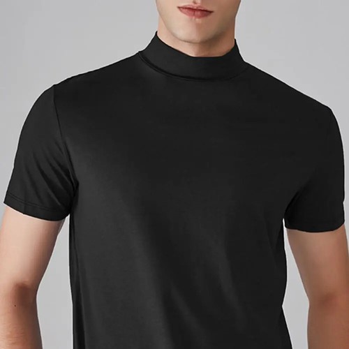 Men Short Sleeve Slim Fit Stretch T-shirt Neck Turtleneck Pullover Tops - Picture 8 of 28