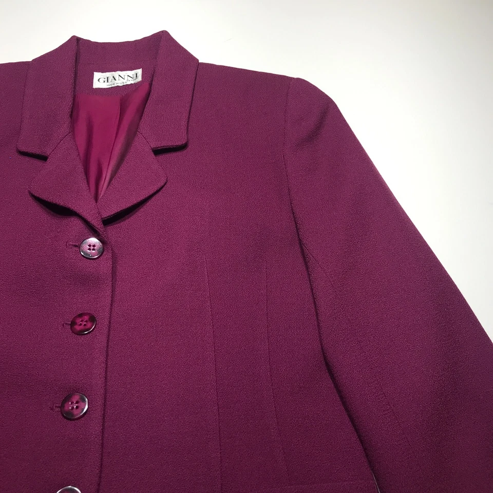 Chaqueta Blazer Gianni Petite Para Mujer Talla 8 Púrpura 100% Lana Pura Esencial de Carrera Foto 4 de 4